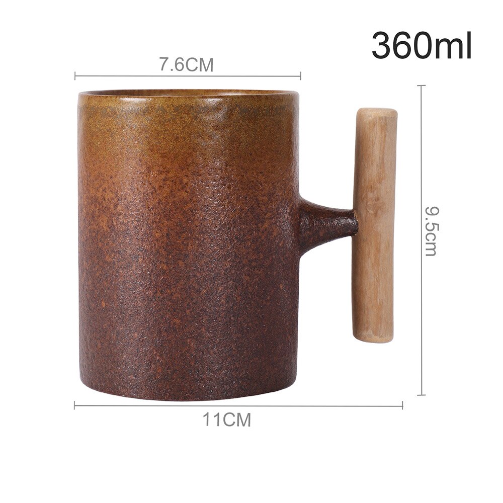 Japanese-Style Vintage Ceramic Coffee Mug Coarse Pottery Kiln Retro Water Cup Tea Milk Beer Mug With Wood Handle Home Office: Style-B1