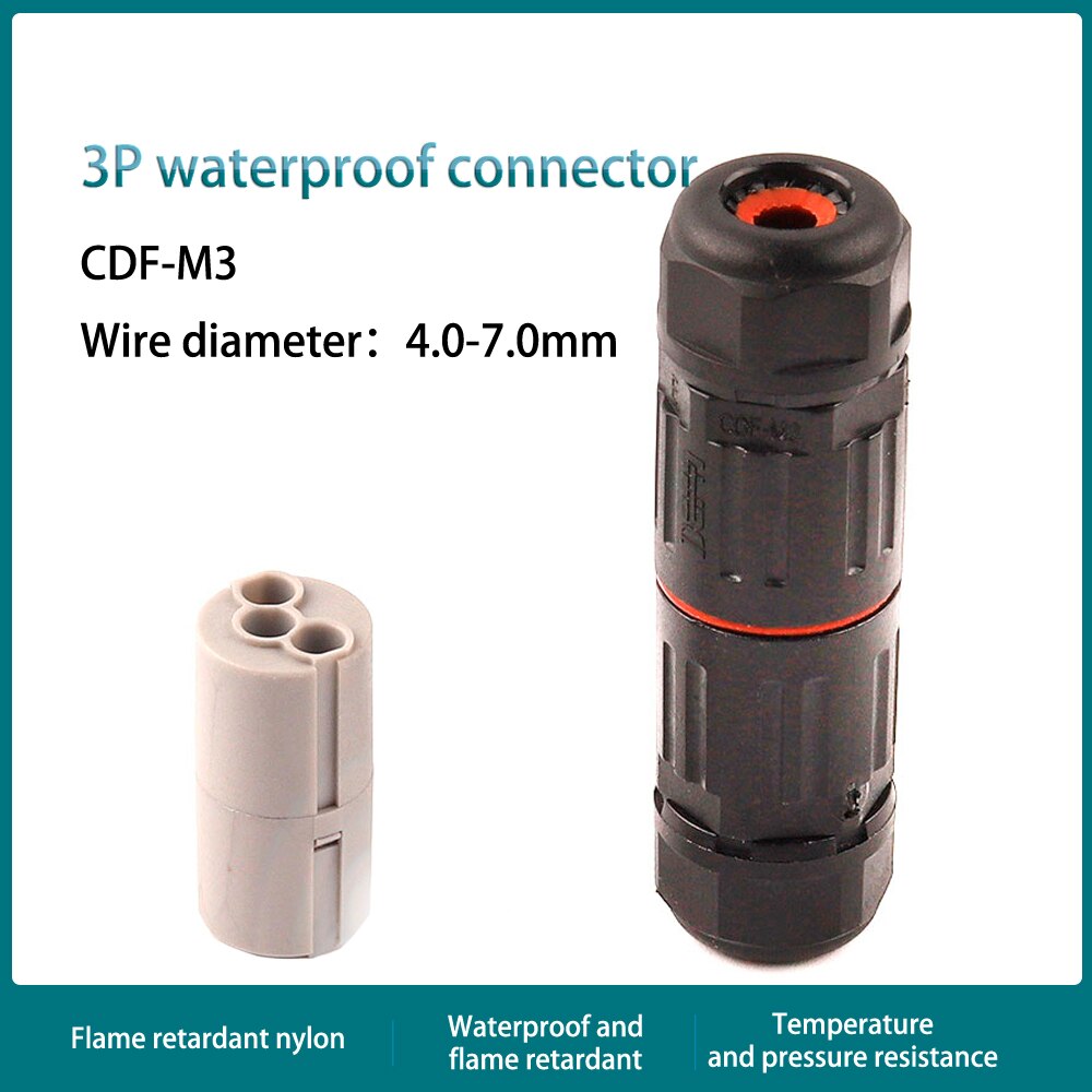 IP68 Waterproof Wire Connector Electrical Cable 2/3 Pin Outdoor Plug Socket Waterproof Straight Connector Quick Screw Connection: 3P CDF M3 4-7mm