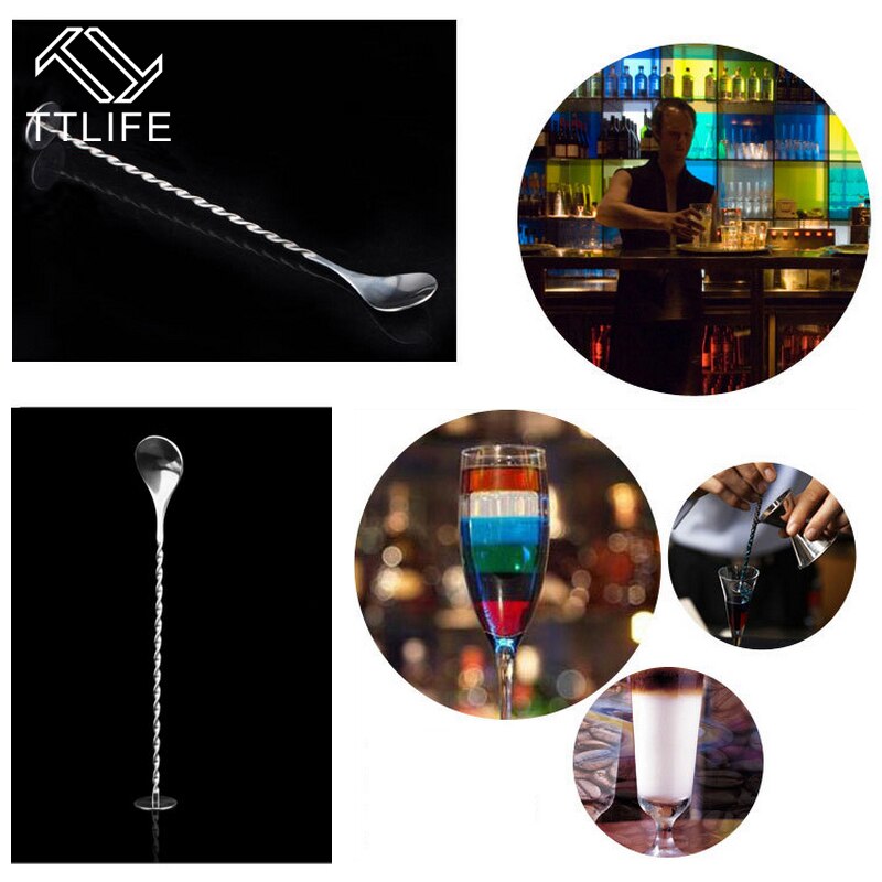Ttlife ruostumaton teräs kierre baarilusikka swizzle stick kahvi cocktail mojito viini lusikat barware baarimikko työkalut tarvikkeet