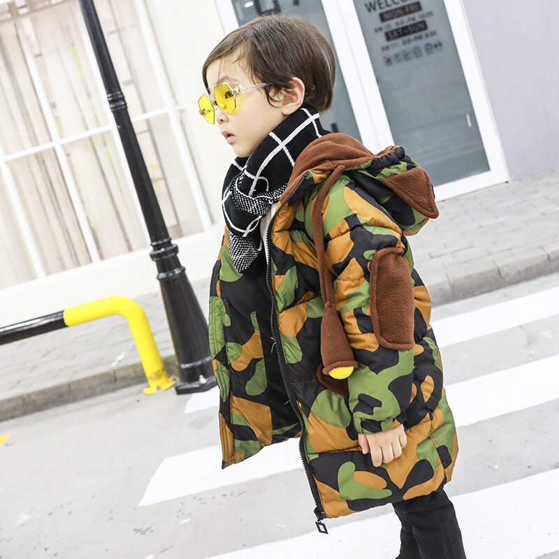 Vestes d'hiver pour garçons | Pull à capuche épais Long, manteau de camouflage, coréenne manteau pour enfants de 2-7 ans,