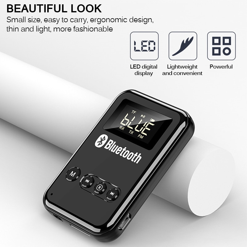 Receptor Bluetooth 5,0, Transmisor estéreo, tarjeta TF de apoyo, transmisor FM para coche, auriculares, adaptador de altavoces Universal