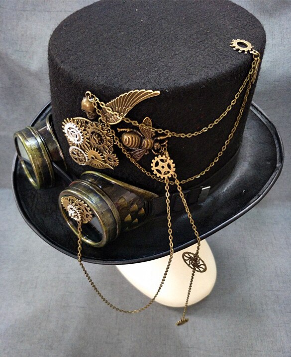 Sombrero de copa de cuero con pinchos para hombre y mujer, sombrero de gótico, accesorios para Festival, Steampunk, Punk, negro