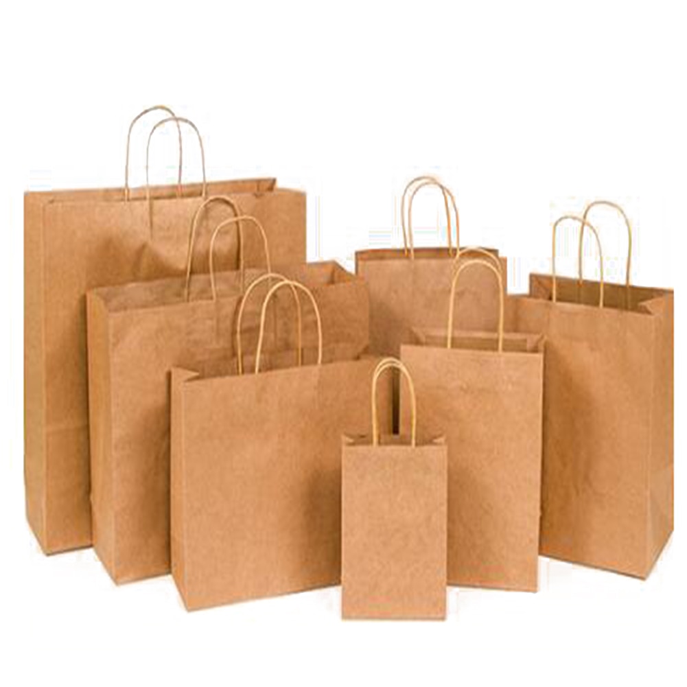 Sac en papier kraft à poignée torsadée marron avec poignées pour fête de mariage vêtements à la multifonction