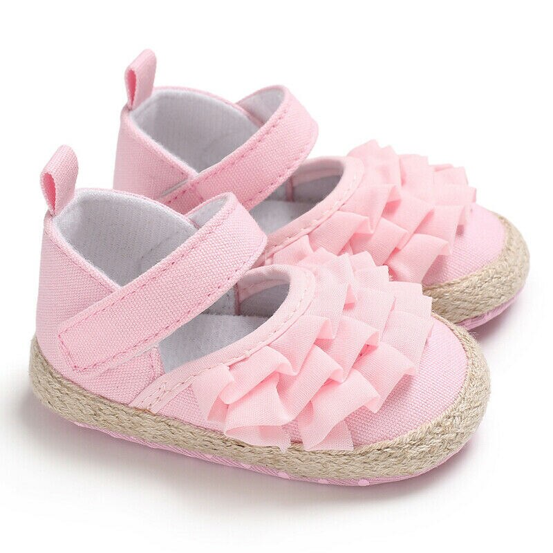 0-18M Baby Meisjes Bloem Schoenen Pasgeboren Soft Sole Crib Sandalen Eerste Wandelaar Schoenen: Roze / 7-12 Months