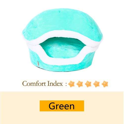 HOOPET, cama de gato cálida, cama con forma de hamburguesa, desmontable, a prueba de viento, mascota, cachorro, nido, carcasa, oculta, bollo de hamburguesa para invierno: Green / S