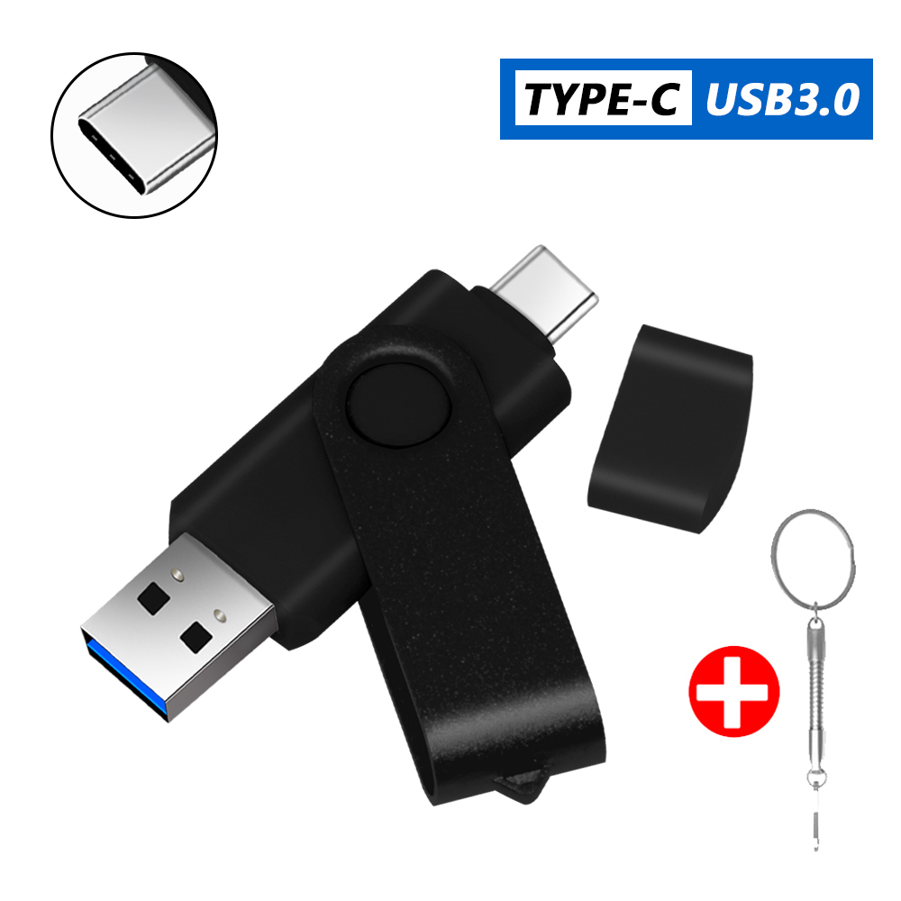 Type-C USB 3.0 High speed flash drive 2 IN 1 360° Rotate Freely Pen Drive 128GB/64GB/32GB/16GB Multi-format Compatible U Disk: GRAY / 16 GB