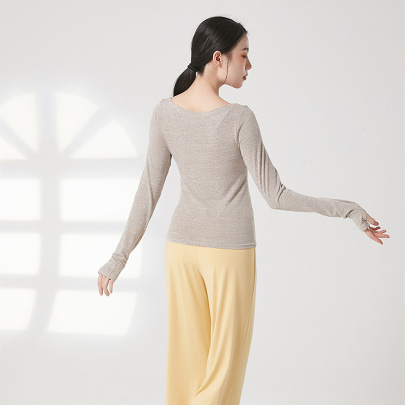 Dansen Praktijk Kleding Voor Vrouwen Folk Stijl Body Rijm Yoga Top Lange Mouw Duim Vinger Gat T-shirt Slim Moderne volwassenen 2XL