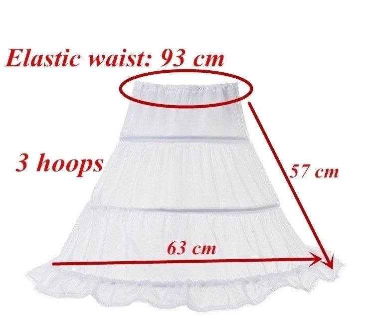 Børn piger hvid lang underkjole 3 bøjler et lag a-line crinoline blonde trim blomsterpigekjole underskørt underkjole