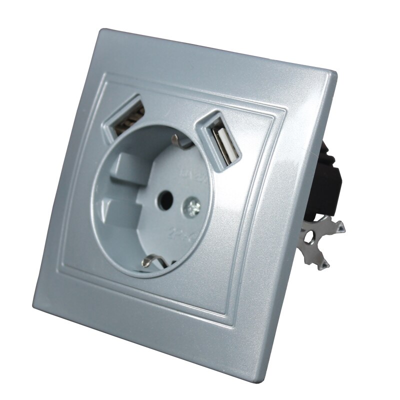 Enchufe de pared con doble USB 5V2A, Color madera, toma de pared USB, , , estándar europeo, WL8: grey color