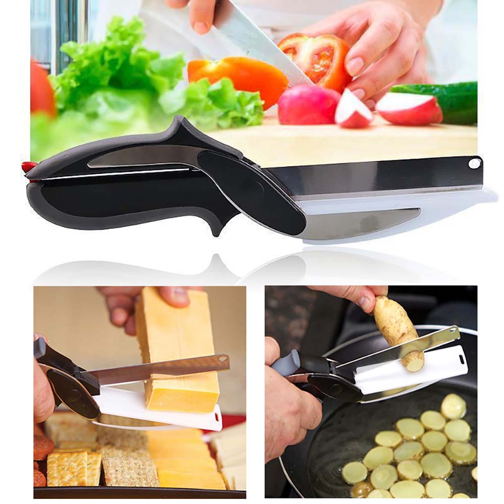 Kitchen Food Scissor 2 in 1 Utility Scissors Knife&amp;Board Smart Chef Stainless Steel Ourdoor Meat Potato Cheese Vegetable Kitchen