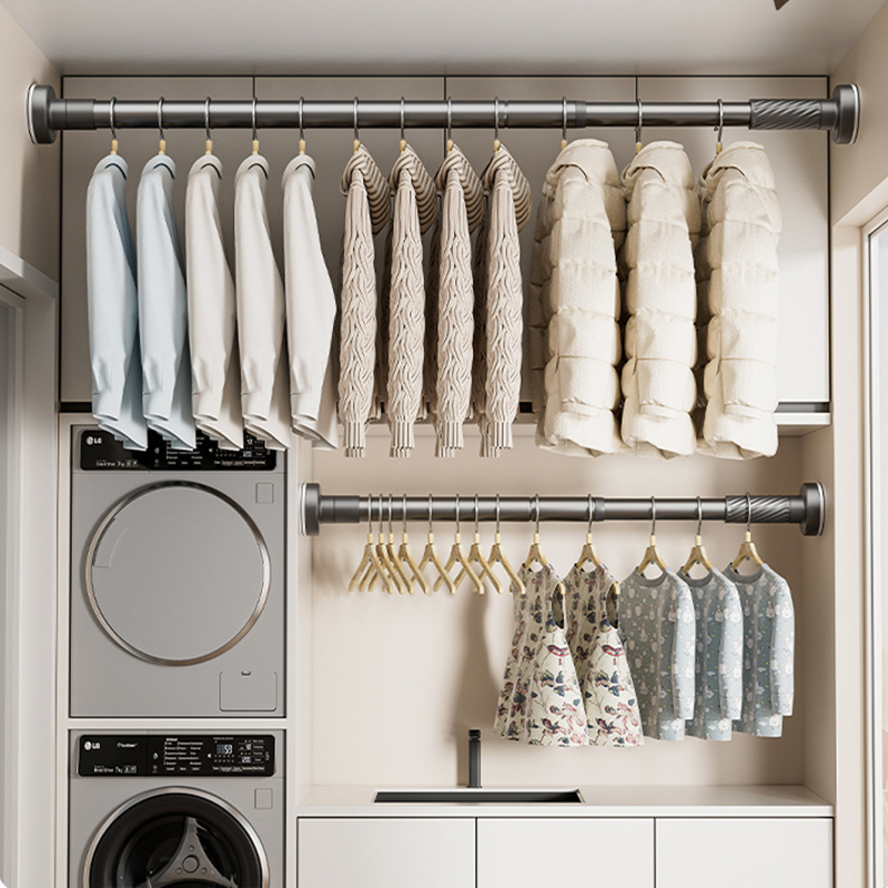 Nein schlagen Teleskop-Wäscheständer, 110–200 cm, einziehbare Metallstange für Vorhänge, Kleideraufhängestange für Balkon, Badezimmer, Kleiderschrank