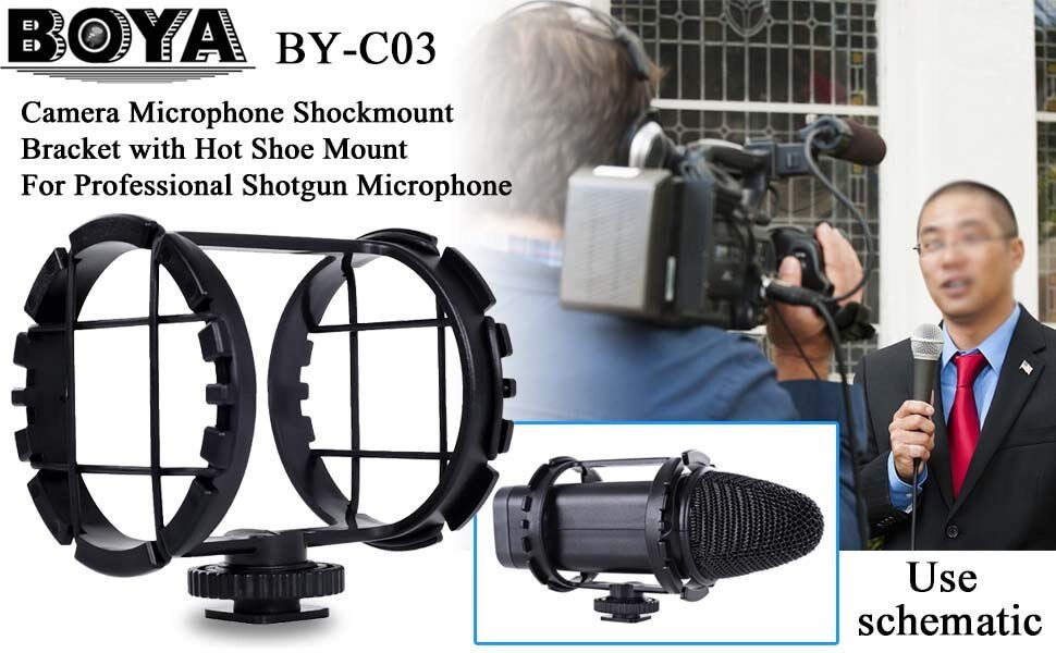 Microphone Shock Mount BOYA BY-C03 Shoe Shockmount for micorpohone 1" to 2" in Diameter BY-VM300PS BY-V02 Zoom H1 h1n Recorder