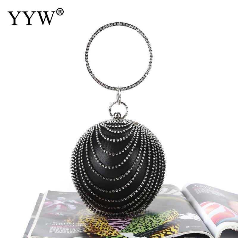 Sliver ball bag clutch Mini Tassels Clutch Diamonds Rhinestone Ring Handbag Clutches Round Ball Evening Bags For Women: black 2
