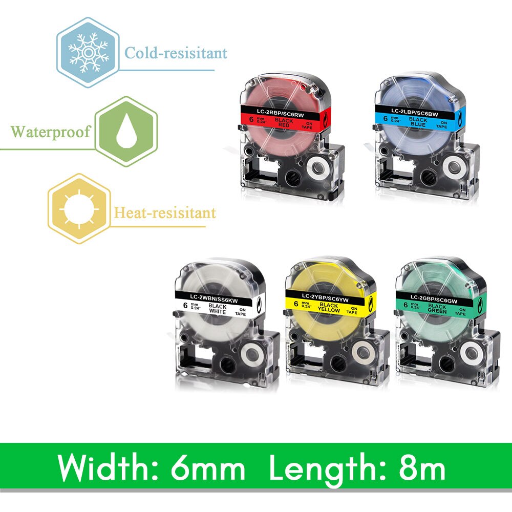 6mm kompatybilny SS6KW taśma do projektora Epson król Jim ST6KW SC6RW SC6YW SC6BW SC6GW drukarki taśma do LW-300 LW-400 LW-700 drukarka do etykiet