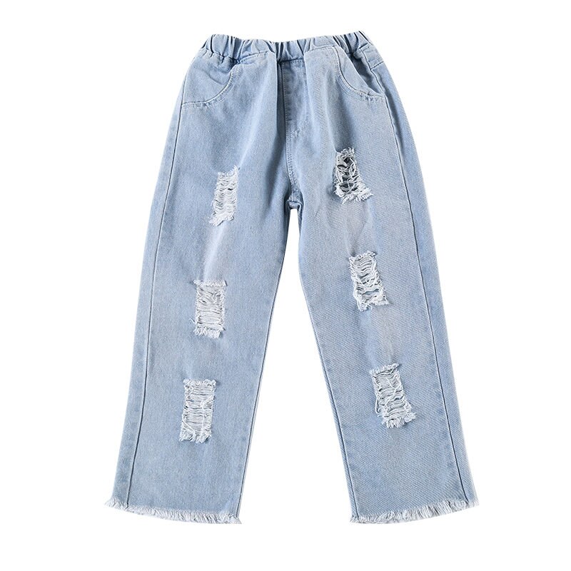 Pantalones vaqueros claros con agujeros para niñas, Jeans rasgados con agujero roto para niñas, pantalones con rasgado, modernos, 4-13 años: 4
