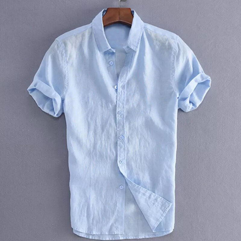 Herren lässig Kurzarmhemden Freizeit Straße tragen Revers Taste-Nieder Einfarbige Hemden für Männer Jahrgang Urlaubsbluse M-3XL: XL / Blau