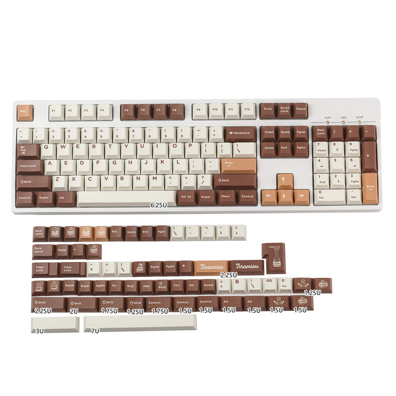 164key/set GMK Tiramisu Keycaps PBT Dye Subbed Key Caps Cherry Profile Keycap With 2.25U 2.75U 3U 7U Spacebar ISO Enter: Default Title