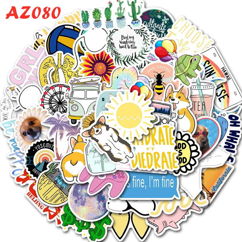100/50PCS Large Pack Lovely Cute VSCO Girl Kids Stickers Waterproof PVC Decal for Laptop Helmet Bicycle Water Bottle Phone Case: AZ088x 50PCS