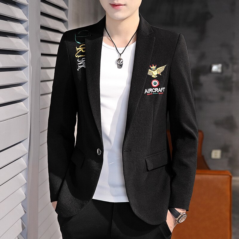 Men Business Causal Blazers Coats Black Blue Stripe Suit Jacket Spring Autumn Male Groom Formal Dress