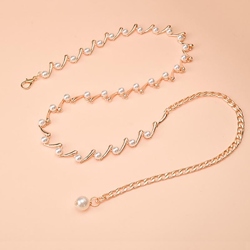 Cetiri bælter til kvinder guld metal kæde elastisk rem talje bælte med perler metal tynde bælter ceinture femme