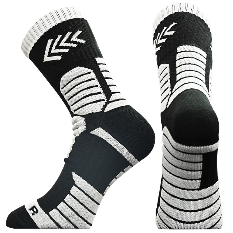 1 Pair Newest Compression Socks Thickened Towel Bottom Basketball Socks Middle calcetines Cycling Sports Socks: Black White