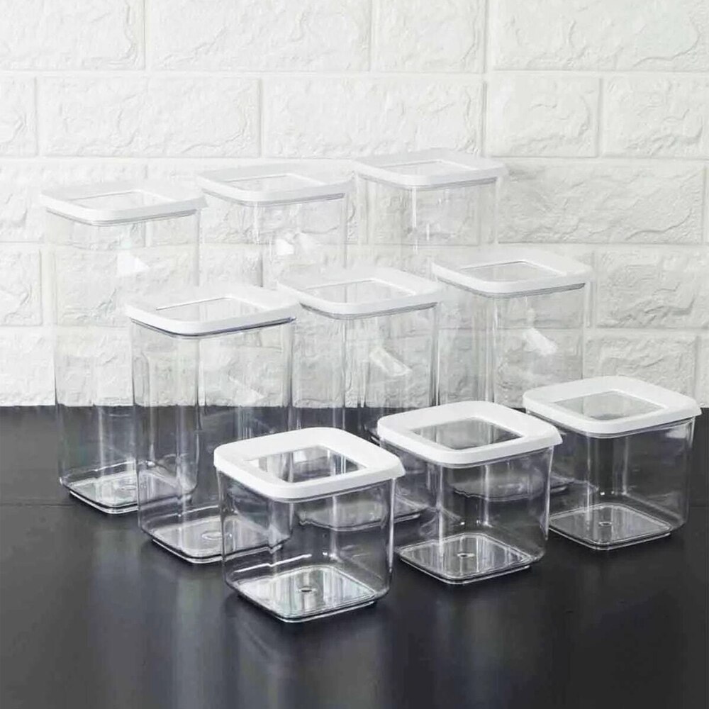 Kitchen Organizer And Storage Container Kitchen Storage Jar Fridge Box Food Vacuum Rice Dispenser Spice Cookie Sugar Plastic Cer: 9 Pcs 1700+1200+700 ml