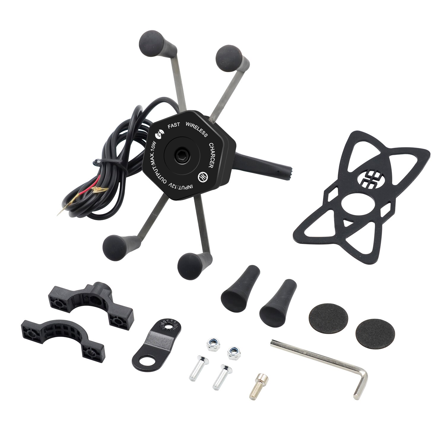 12V Motorfiets Usb 2.1A Qi Draadloze Oplader Houder Stand X-Grip Met Voltmeter Houders Usb Opladen Apparatuur mobiliteit