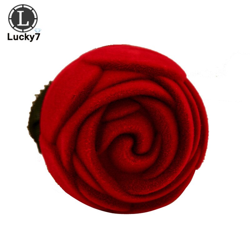 Caja de anillo de terciopelo Flocado de rosa roja, caja de creativa para boda, caja de joyería para el Día de San Valentín, caja para el compromiso y el matrimonio