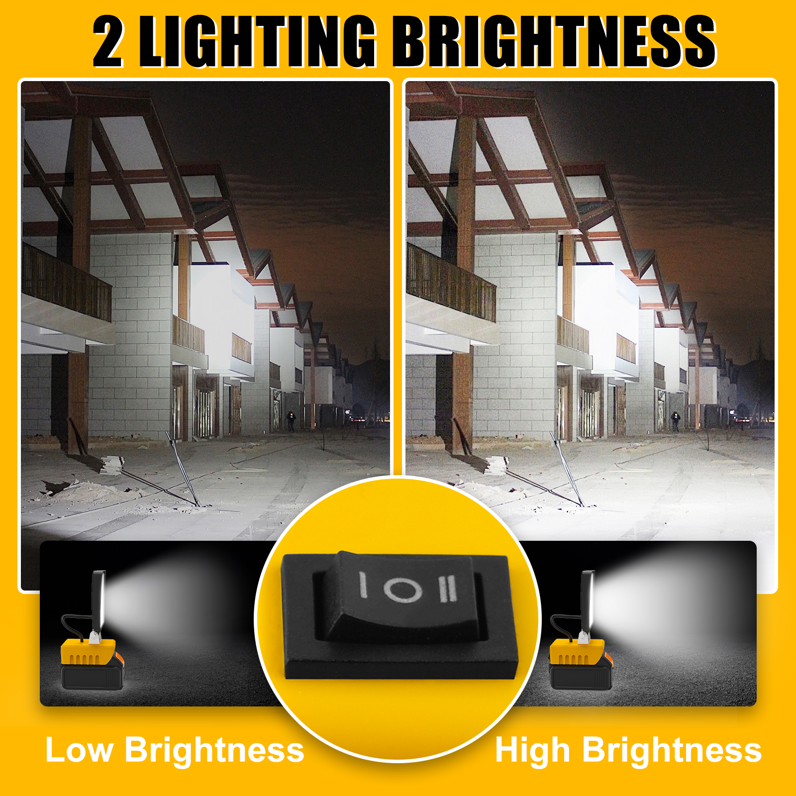 Portátil 48w 5200lm led luz de trabalho sem fio luz de trabalho base ajustável recarregável led holofote para dewalt sem bateria