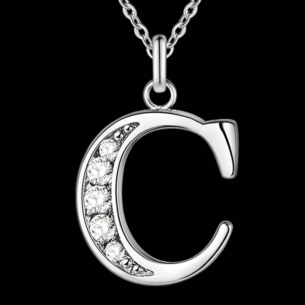 Letter A-S silver plated Necklace, Stamp 925 silver jewelry Pendant /XYLQNNAG XYLQNNAG: C