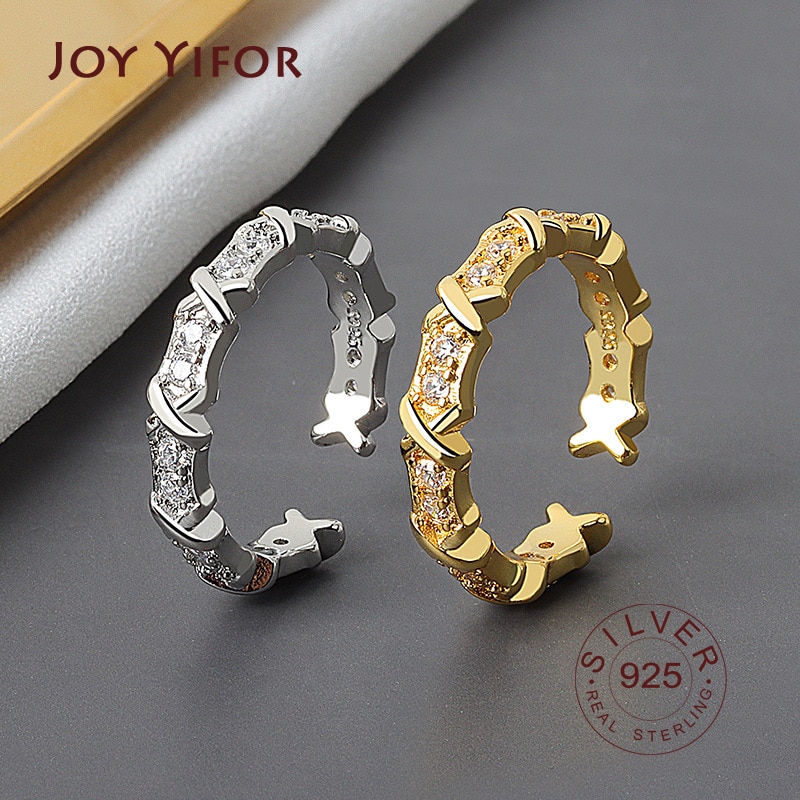 Réel 925 en argent Sterling géométrique étoiles zircon réglable anneau minimaliste Fine bijoux pour les femmes fête réglable