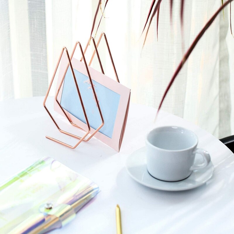 2PCS Rose Gold Mail Sorter Wire File Organizer Mail Sorter Desk Organizer, 3 Slot Diamond Shape Magazine File Holder
