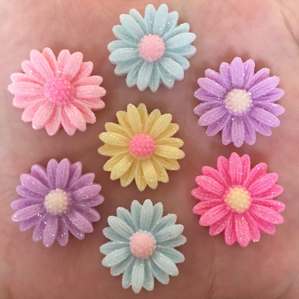 10pz resina 20mm luccichio Bepowder margherita Flatback bottoni in pietra album di ritagli abbellimenti di nozze per la decorazione di abbigliamento fai da te