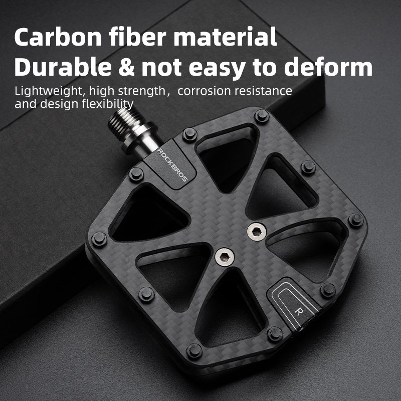 ROCKBROS Fietspedalen Ultralight Koolstofvezel Pedalen Waterdicht Afgedichte Lagers Brede Loopvlak Platte Pedalen MTB Racefiets Pedalen