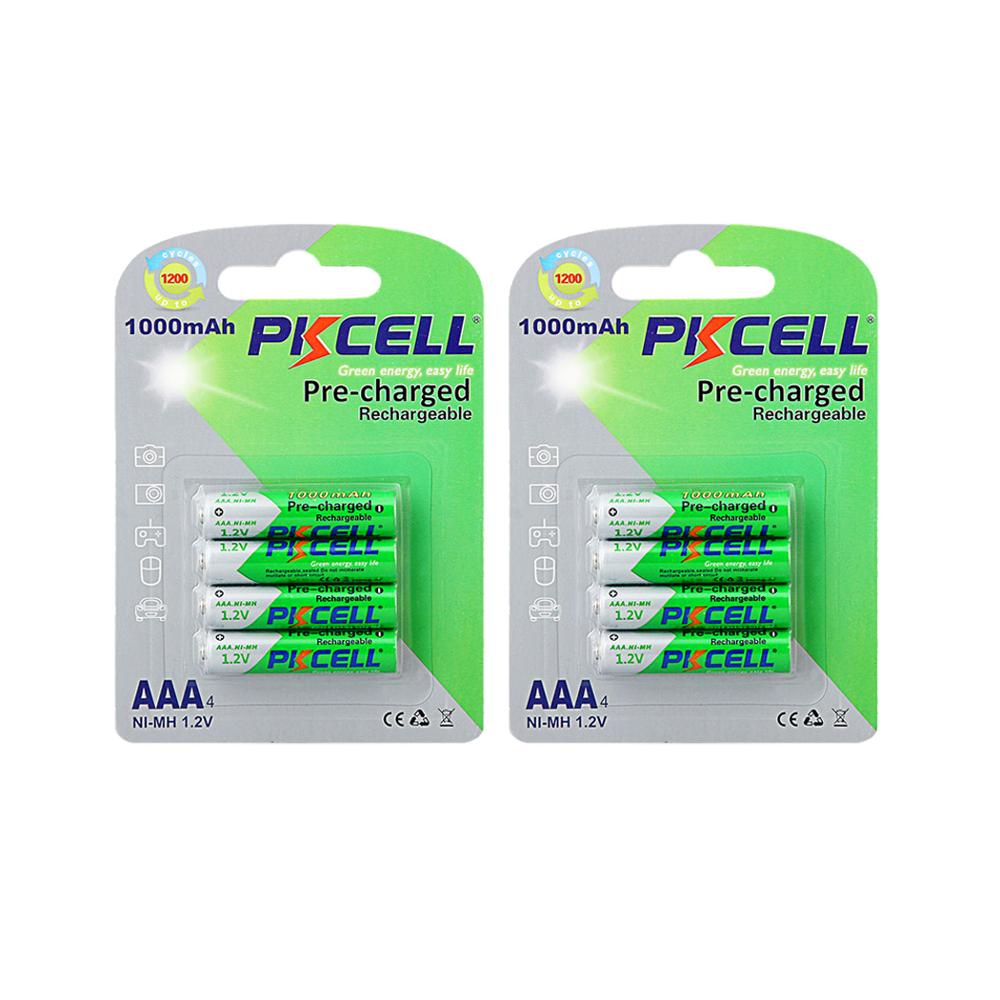 8Pcs Pkcell 1.2V Aaa Ni-Mh Oplaadbare Batterijen Nimh Batterij Lage Zelfontlading Aaa Batterijen 1000Mah Tot 1200 Cirkel Keer