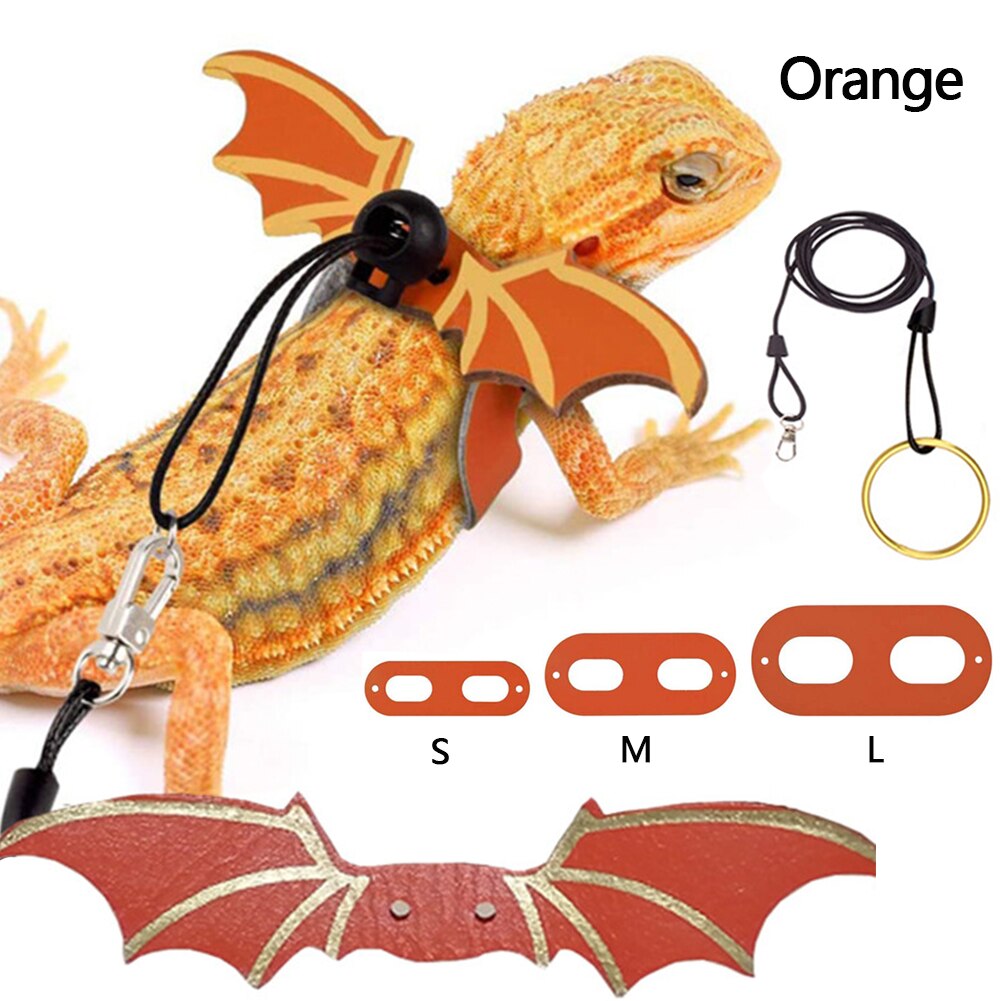 3pz corda di trazione in pelle lucertola regolabile con ali rettile guinzaglio drago barbuto imbracatura anti-morso guinzaglio forniture per animali domestici: arancia