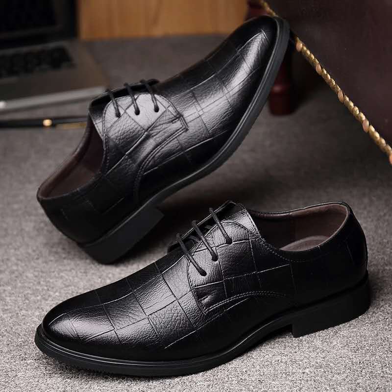 Men PU Leather Formal Shoes Lace Up Dress Shoes Oxfords Retro Shoes Work Footwear Business Plus Casual Shoes