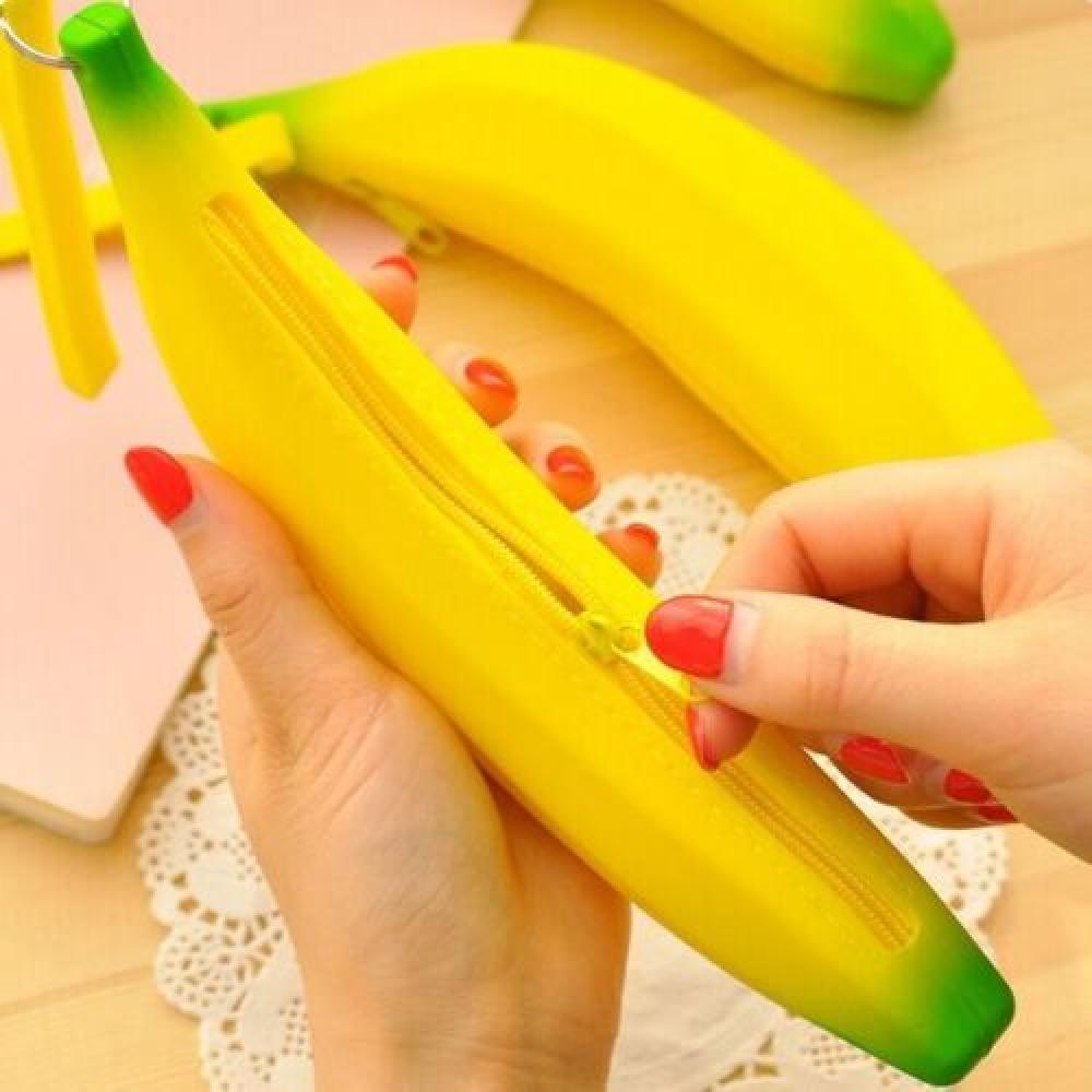 Kawaii Banaan Vorm Etui Portemonnee Pouch Potlood tas Siliconen Draagbare tas School Briefpapier Supply