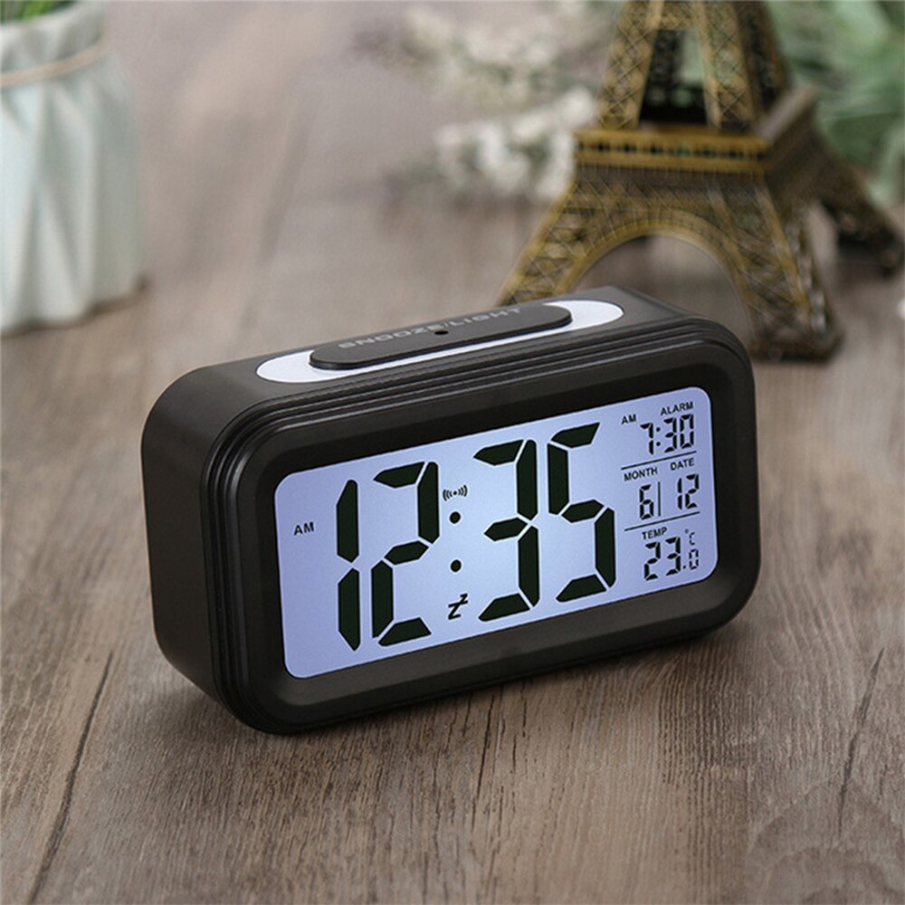 LED Digital Alarm Clock Electronic Clock Smart Mute Backlight Display Temperature & Calendar Snooze Function Alarm Clock
