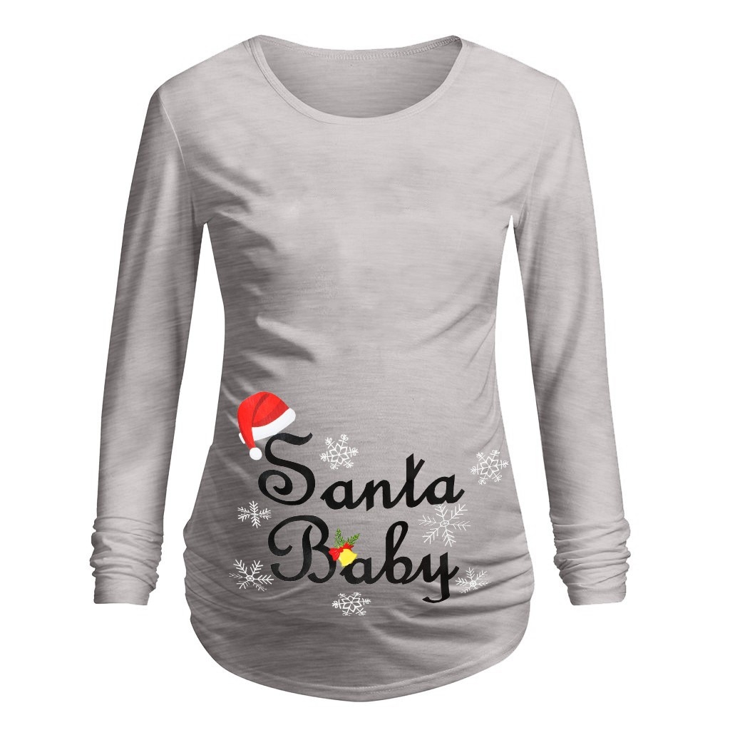 Maternity Clothes Christmas Maternity Long Sleeve Letter Printed T-shirt Tops Pregnancy Blouse Tops For Pregnant Women