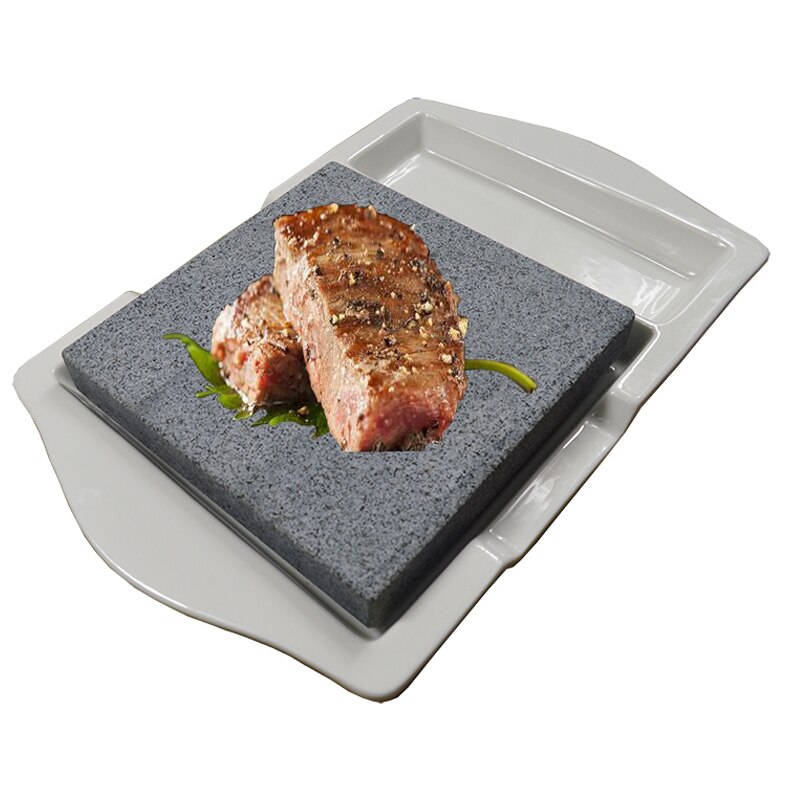 Grilling Stone Lava Steak Stone Cooking Stone with Stainless Steel Tray and Ceramic Platter for Christmas Steak Cooking Stone