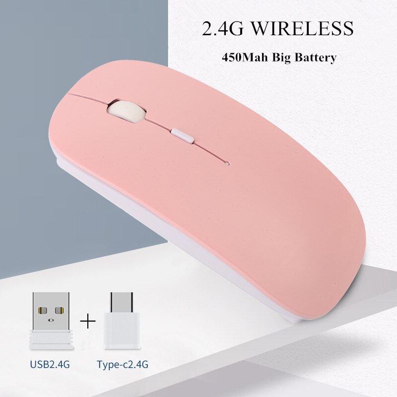 Drahtlose Maus Stille PC Maus Wiederaufladbare Maus 2,4G USB Band-C Optische Mäbenutzen Für Laptop PC Tabelt Clever telefon: Rosa