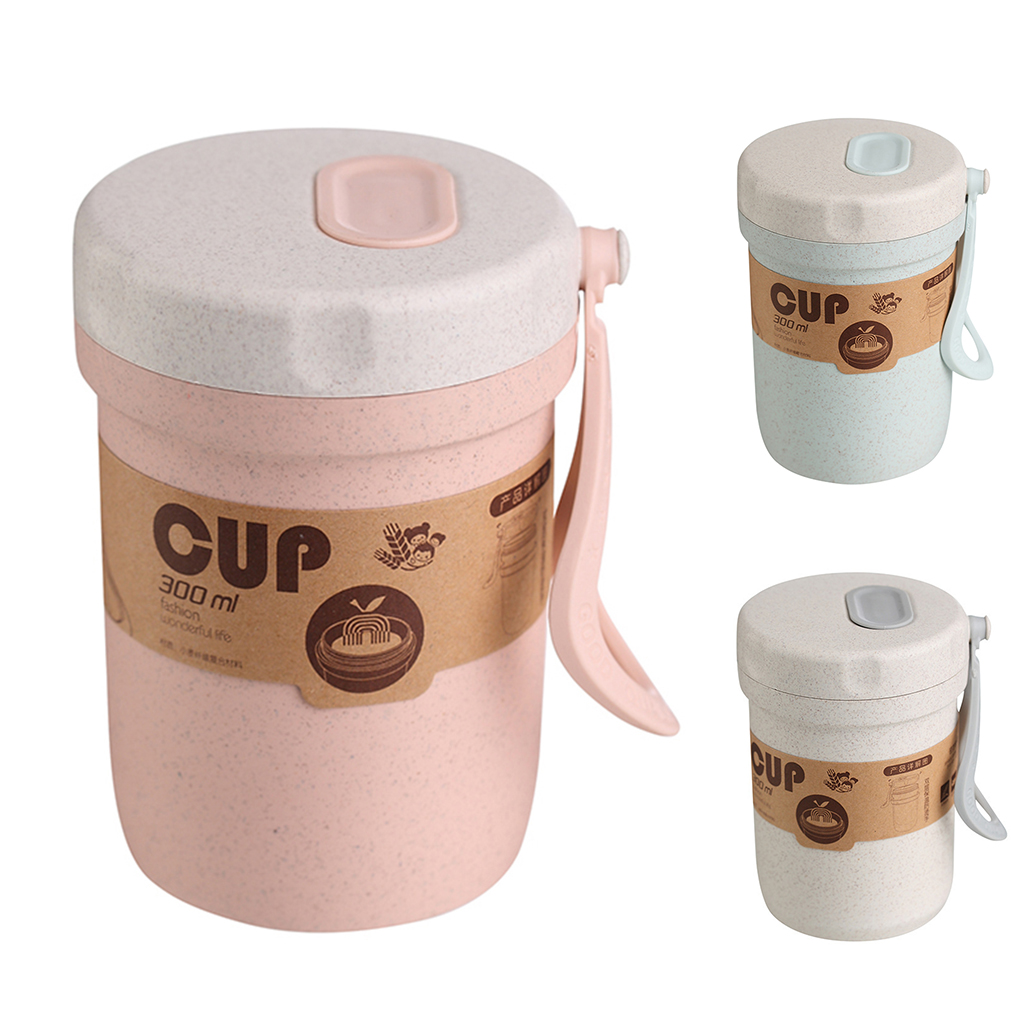 300ml Wheat Straw Portable Double-wall Portable Office Coffee Tea Mug Cups Microwave Available Sealed
