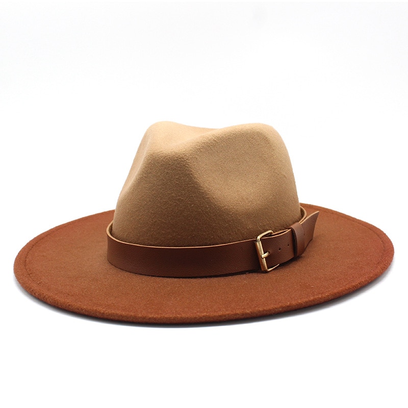 Sombrero Fedora de lana para mujer, gorro de Jazz de color caqui, informal, nacional, de ala grande, clásico, Vintage, de fieltro,: caramel