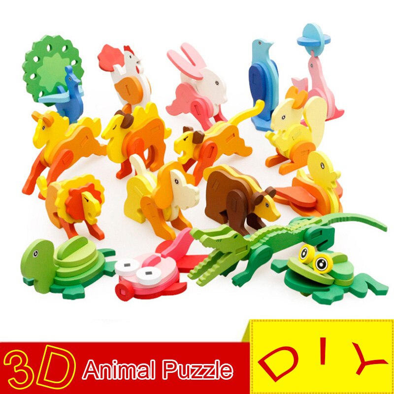 Giocattoli per bambini Puzzle 3D in legno cartone animato modello animale blocchi per bambini giocattoli educativi precoci per giochi per bambini