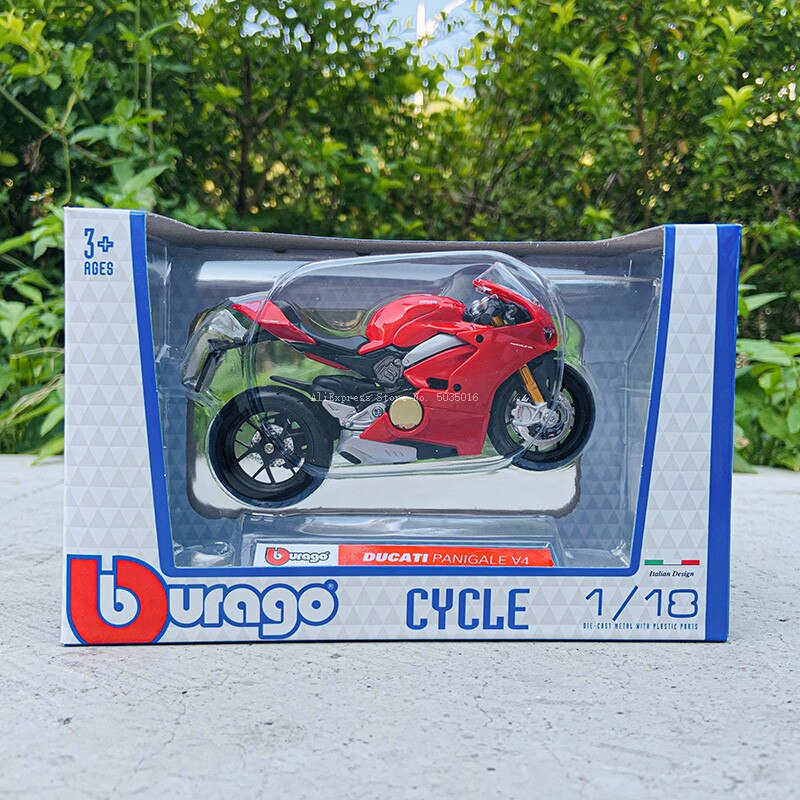 Bburago 1:18 Ducati PANIGALE V4 Alloy Diecast Motorcycle Model Workable Shork-Absorber Toy For Children Toy Collection