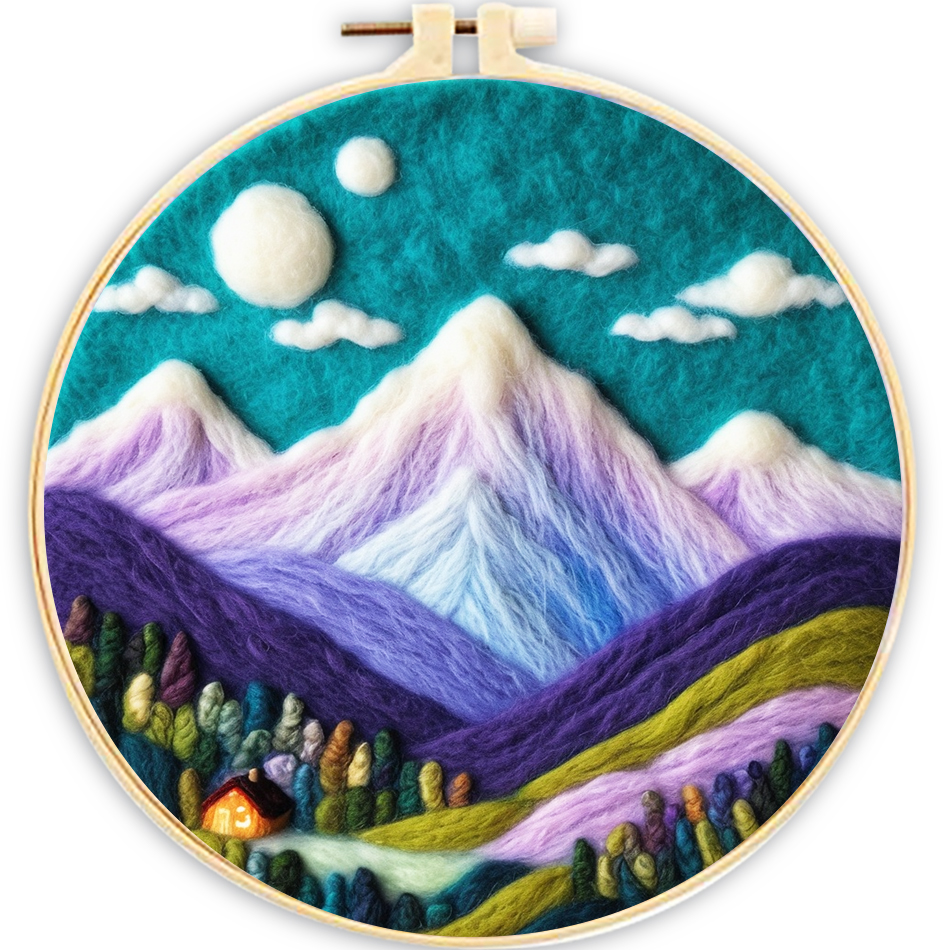 CHENISTORY-Kits de pintura de fieltro con aguja para principiantes, Kit de iniciación de fieltro con aguja de lana DIY, paisaje de montaña, decoración del hogar, arte artesanal: Amarillo claro