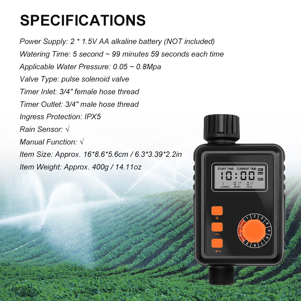 KKmoon Electronic Irrigation Regulator Automatic Irrigation Timer LCD Waterproof Sprinkler Controller 9 Separate Timing Programs