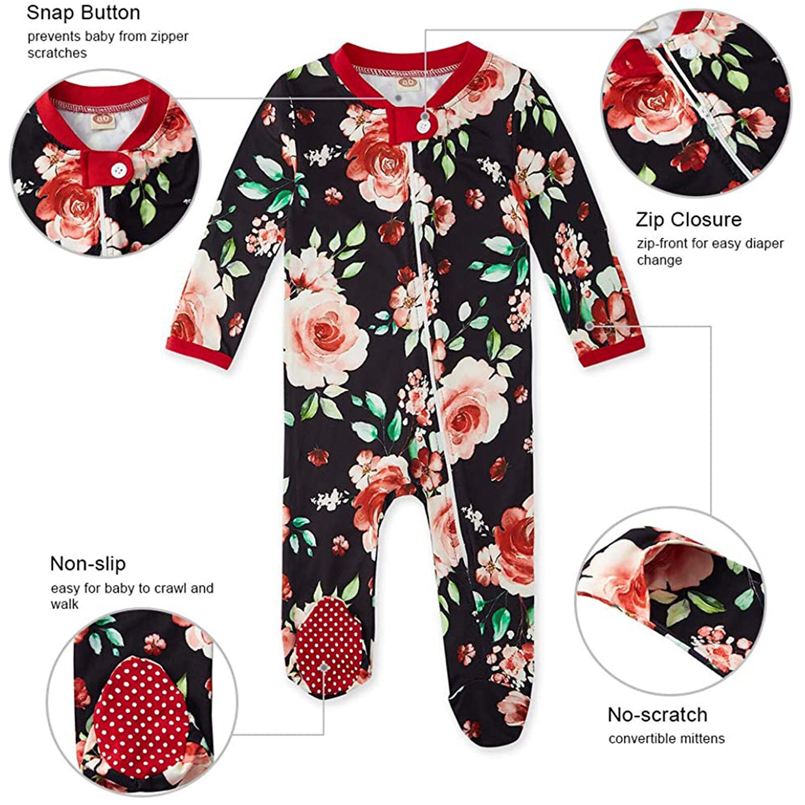 Pelele infantil para bebé, mono de invierno cálido de manga larga para bebé, niño y niña, pijama de con cuello redondo y cremallera con estampado Floral para dormir,