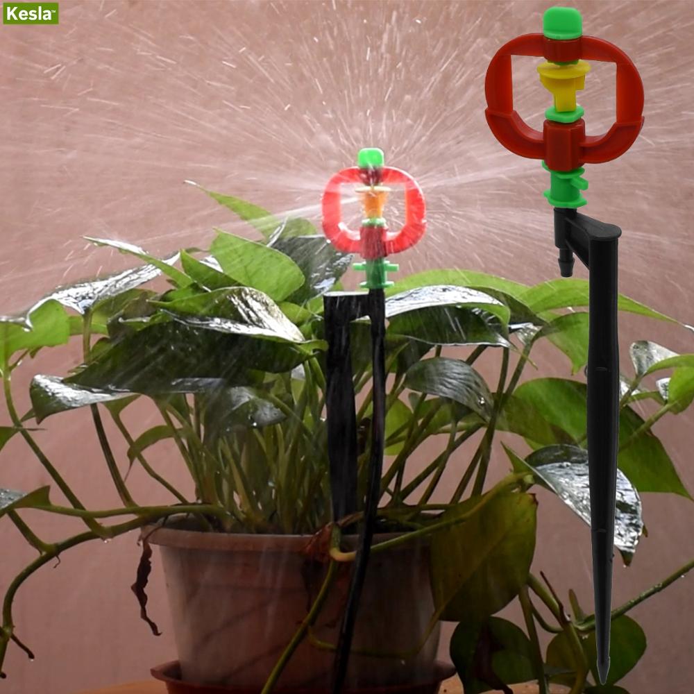 KESLA 5PCS Micro Rotating Sprinkler 360 Degree Spinning Spayer w/ Stake Garden Dirp Irrigation 4/7mm 1/4'' hose Watering Nozzle